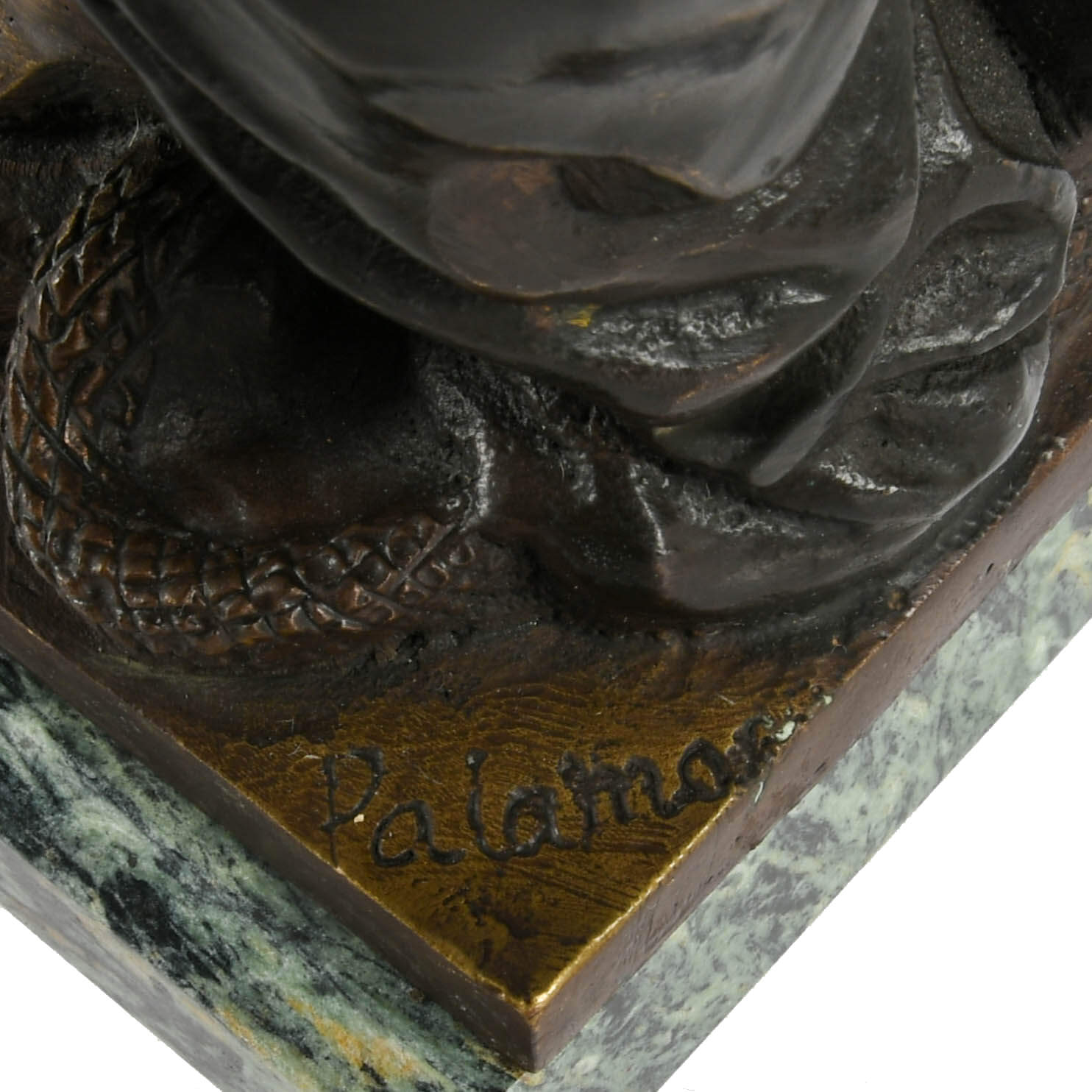 Signed Pair of Bronze and Marble Lady Justice Bookends-4