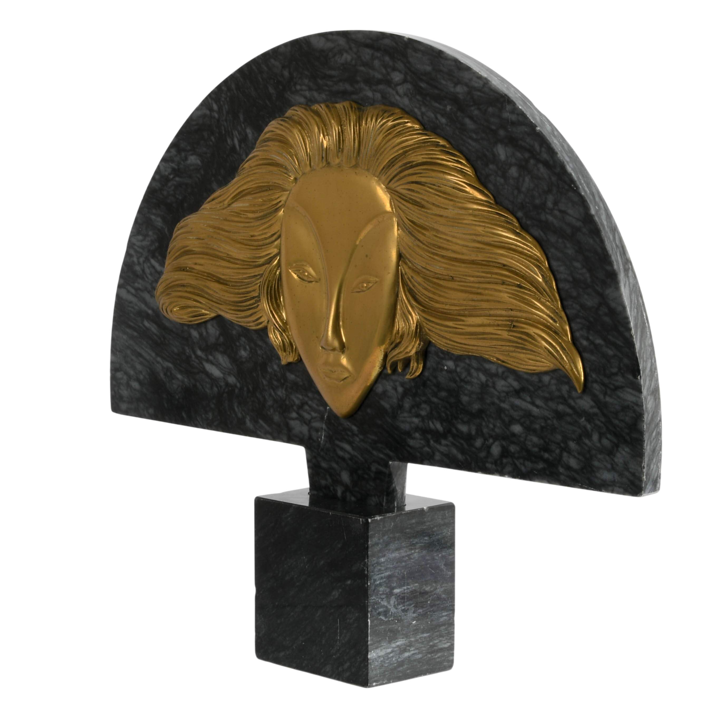 Fan Shape Marble and Brass Lady Sculpture-2
