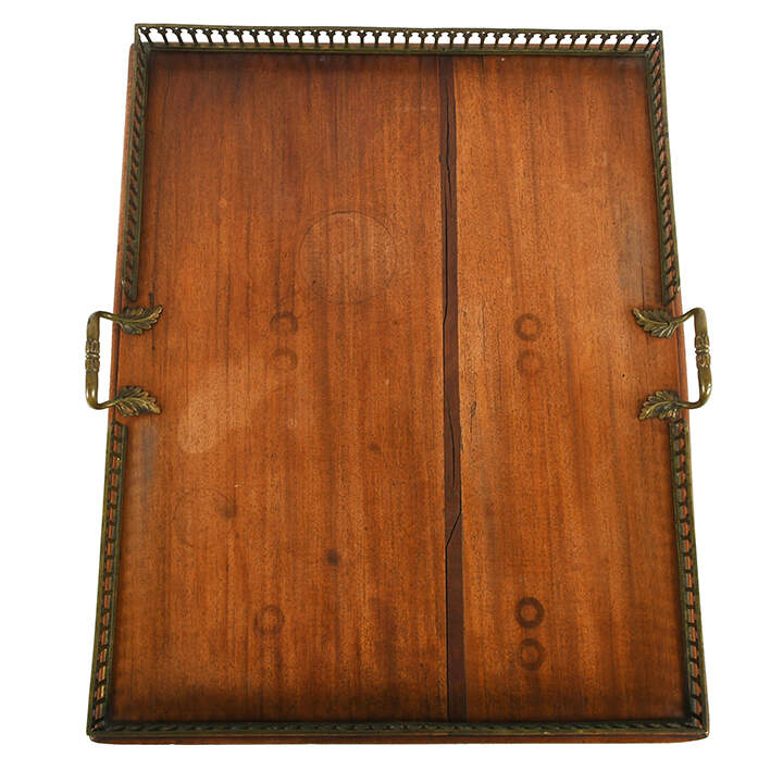 Antique Bronze and Wood Serving Tray-2