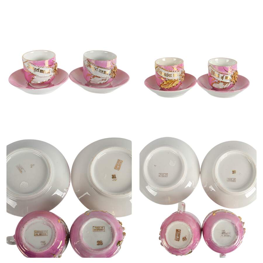 Antique Five-Piece German Sweet Nothings Demitasse Cup and Saucer Sets-3