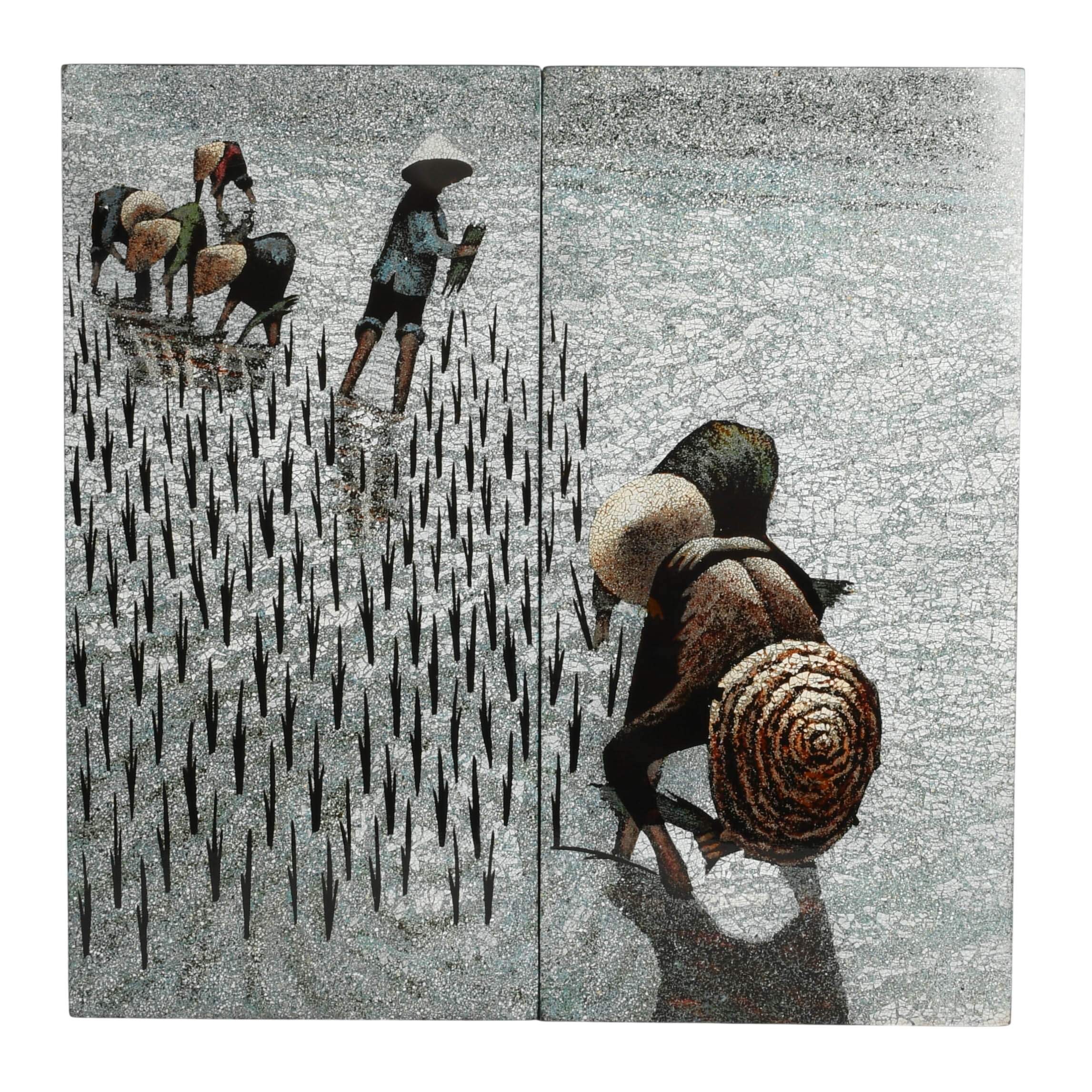 Set of Four Rice Field Lacquer Art Panels-3
