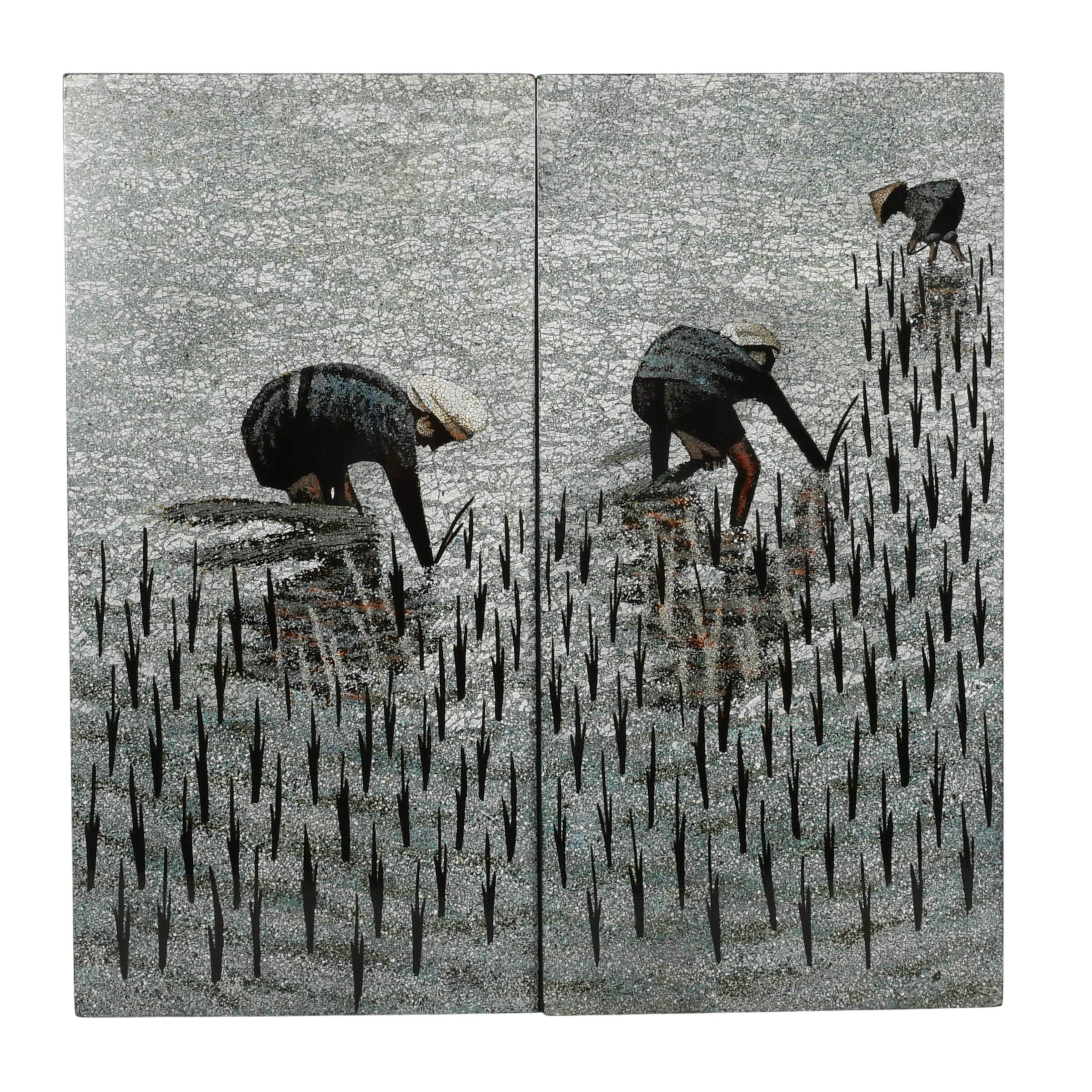 Set of Four Rice Field Lacquer Art Panels-2