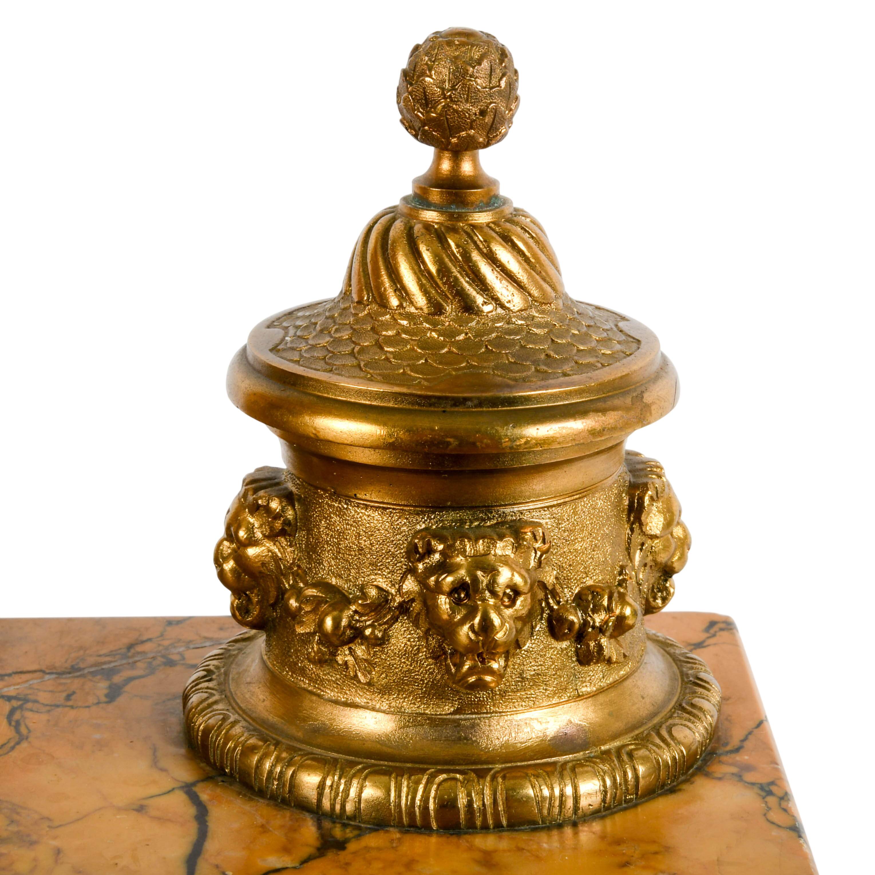 French Doré Bronze Figural Inkwell on Marble Base-7
