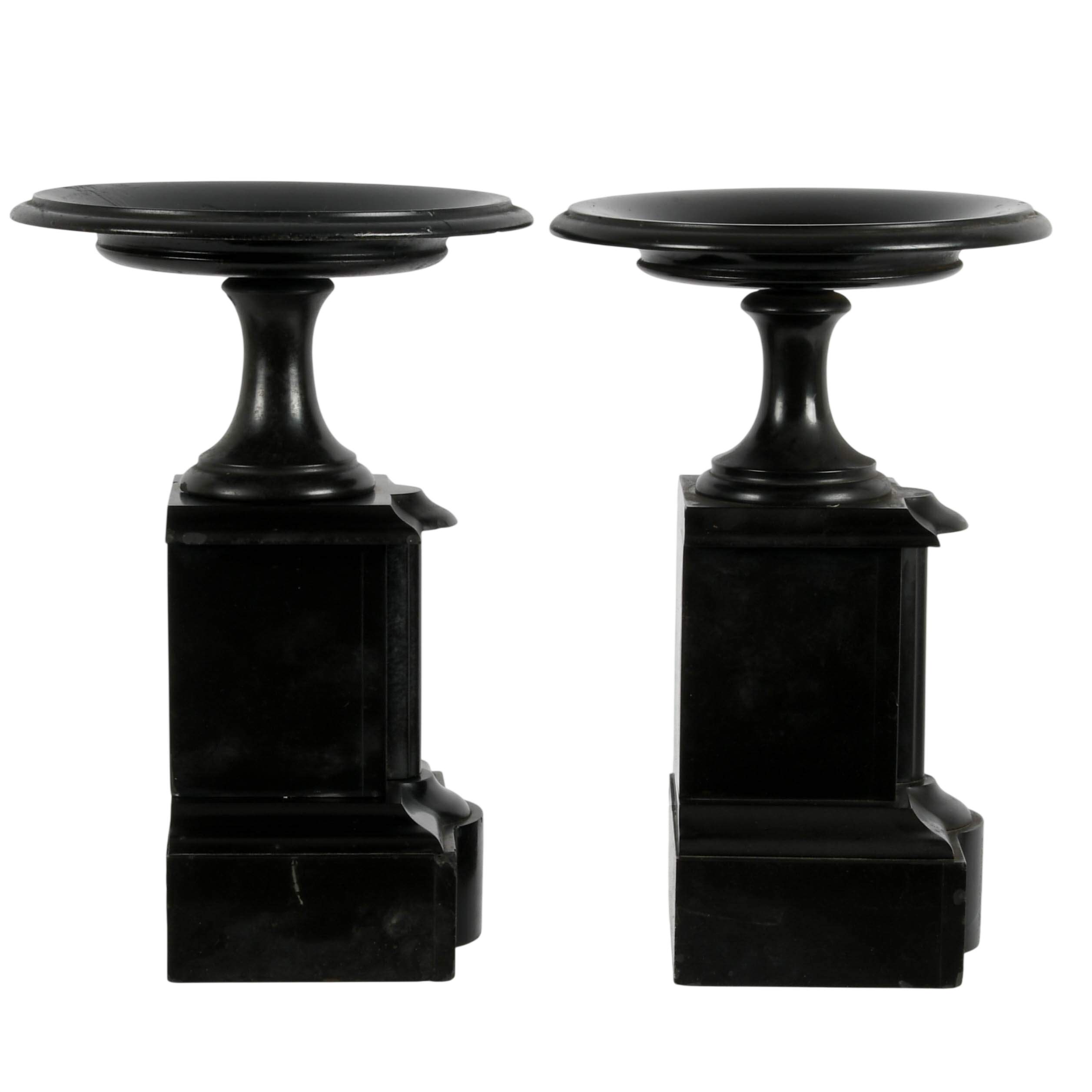 Antique Pair of Black Neoclassical Stone Tazzas-4