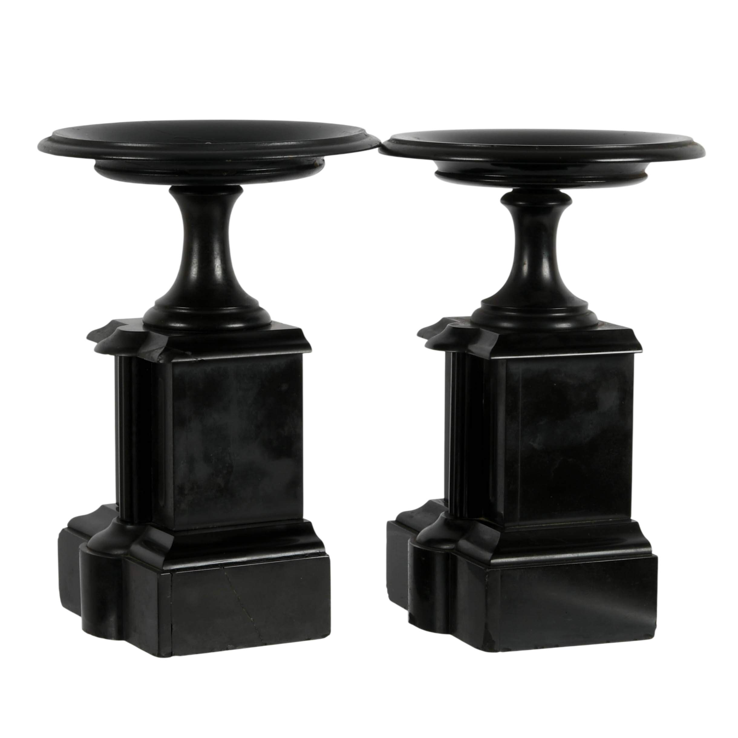 Antique Pair of Black Neoclassical Stone Tazzas-2