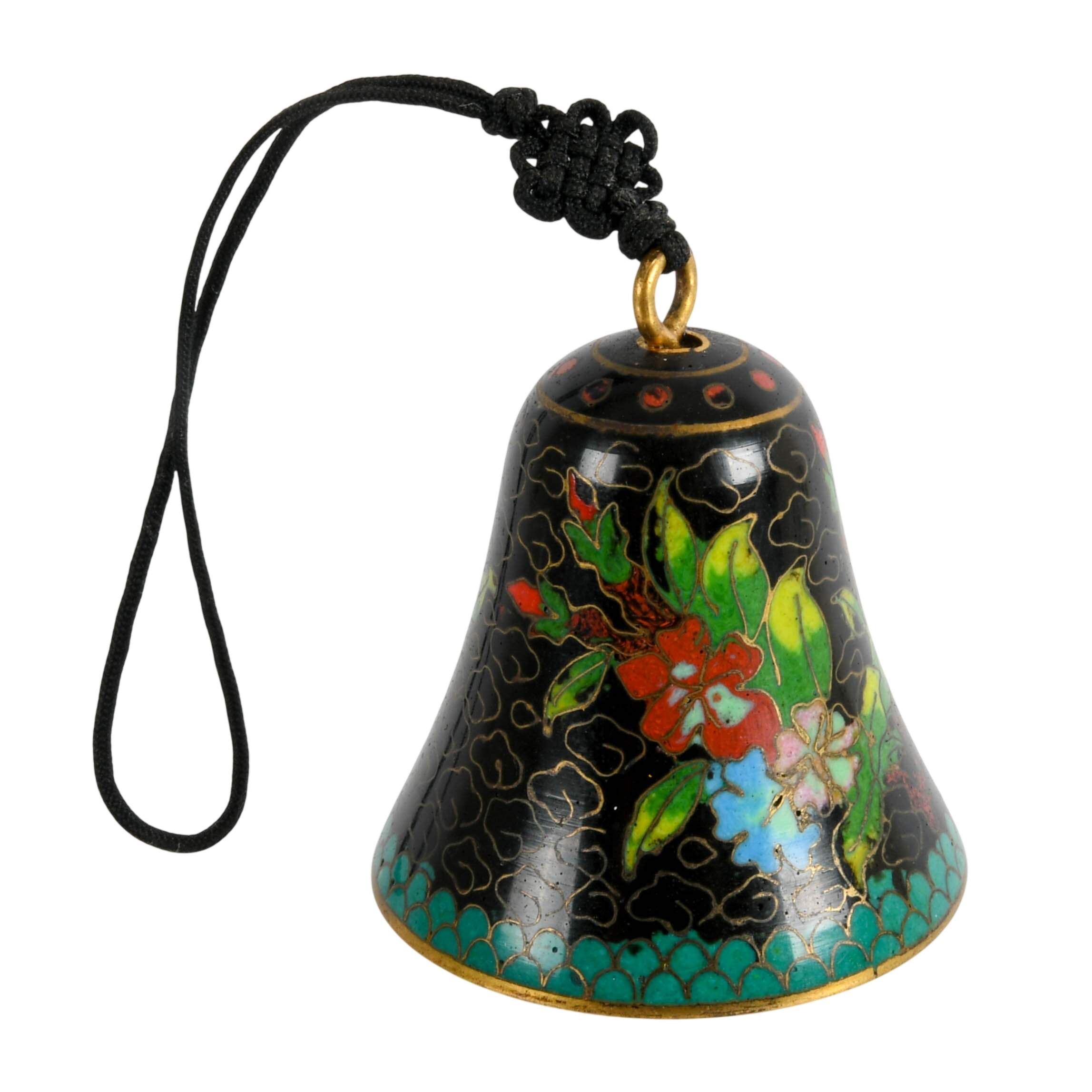 Three-Piece Chinese Cloisonné Floral Set Tea Box, Cup, and Bell-4