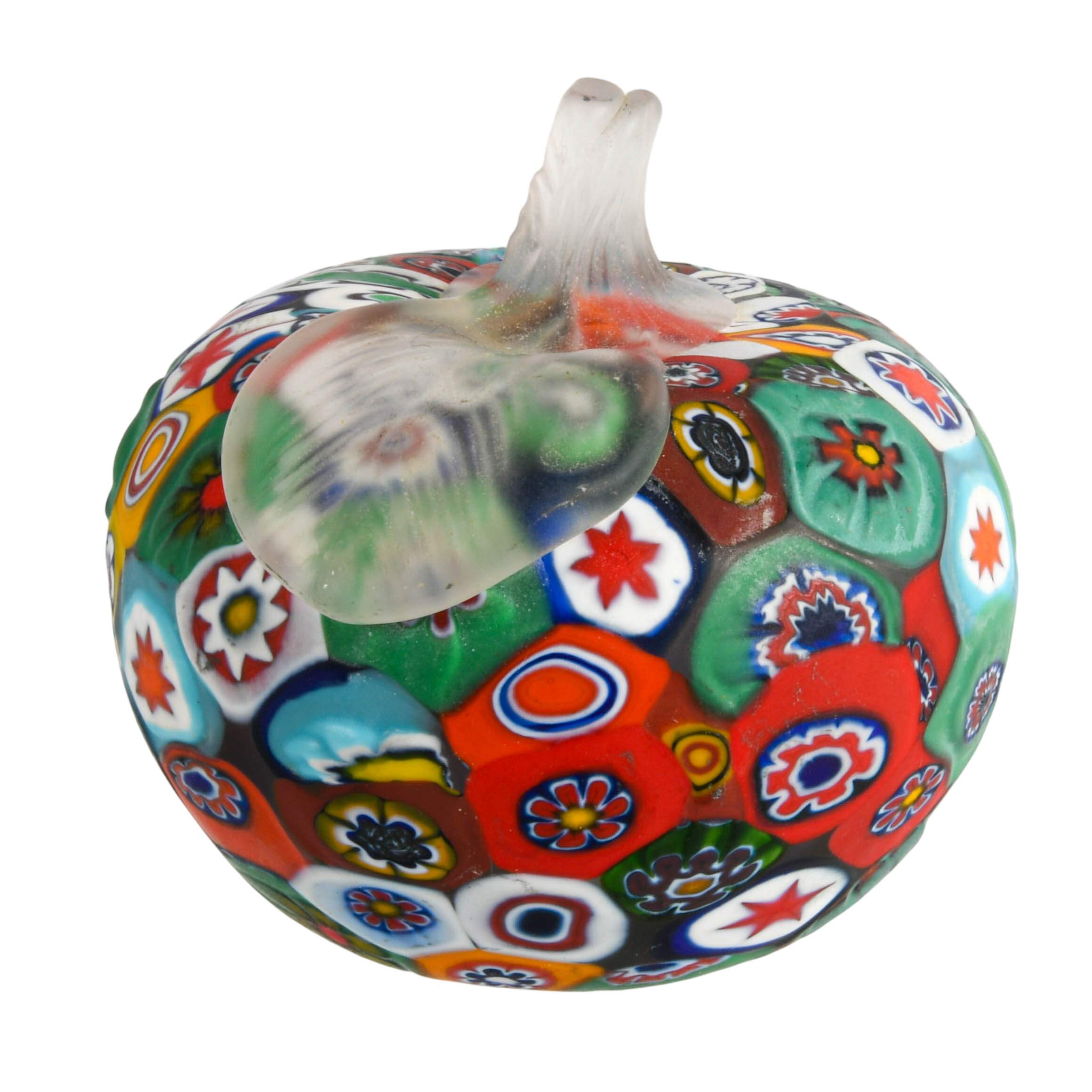 Murano Millefiori Apple and Signed Glass Paperweight-4