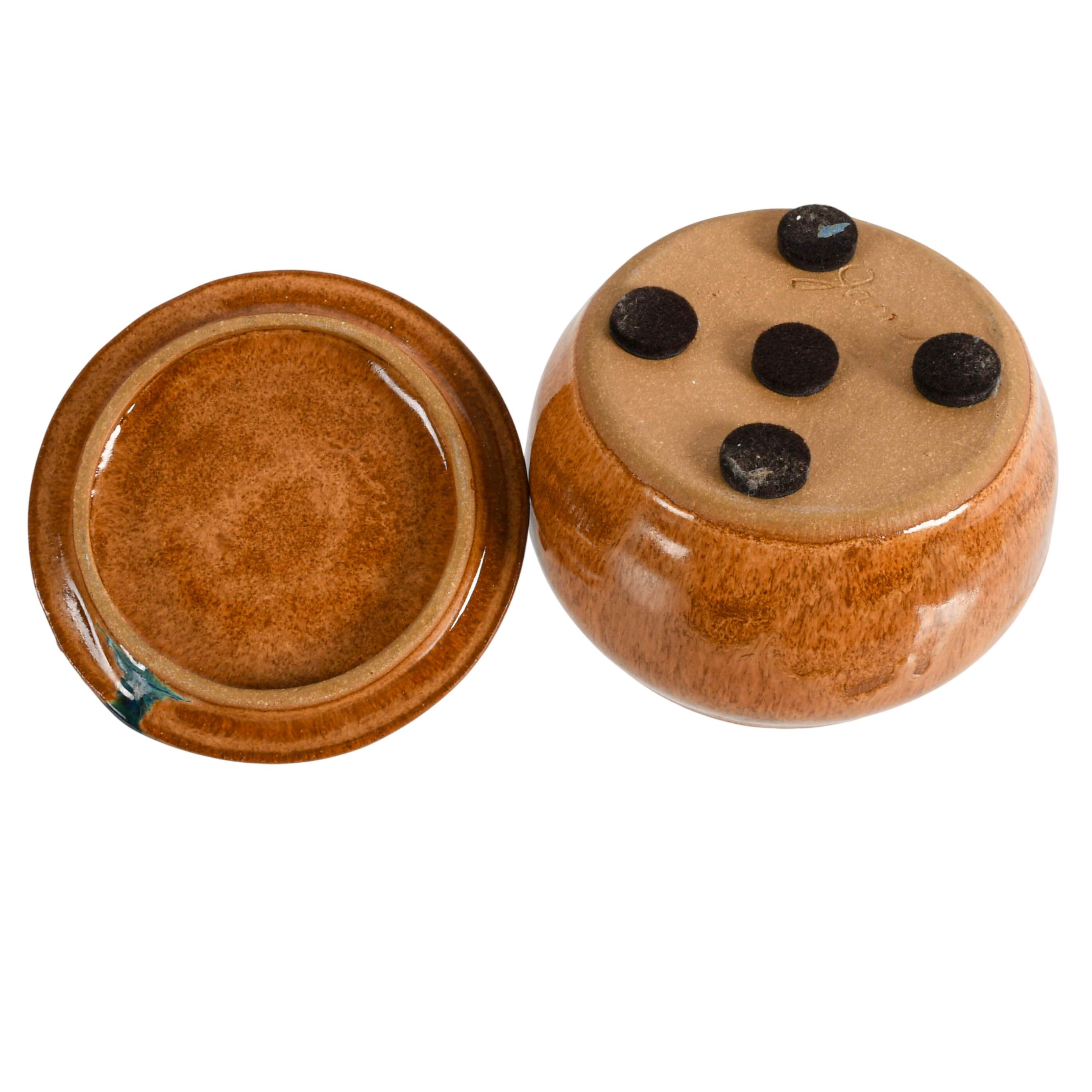 Signed Handmade Art Pottery Pumpkin Pot with Lid-5