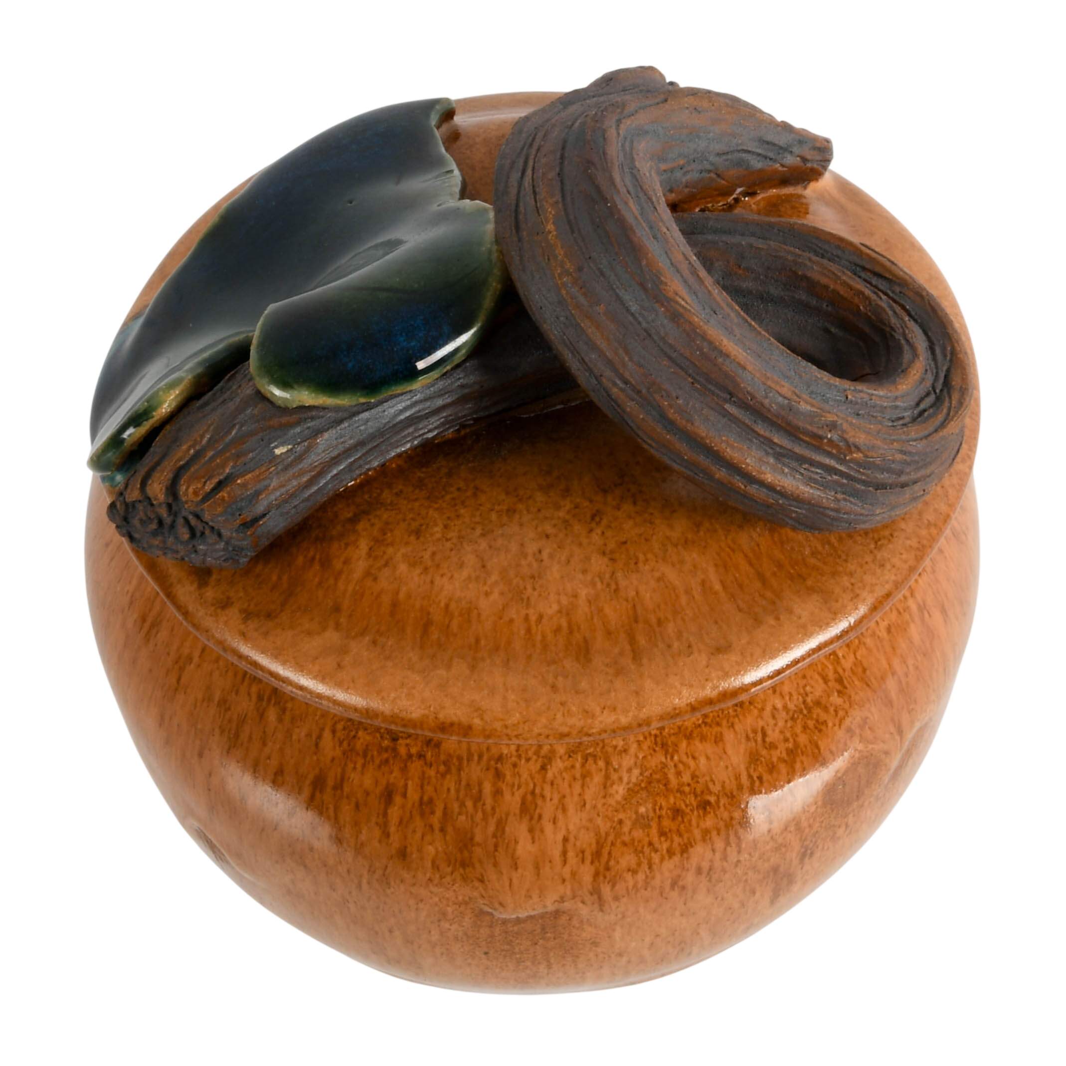 Signed Handmade Art Pottery Pumpkin Pot with Lid-3