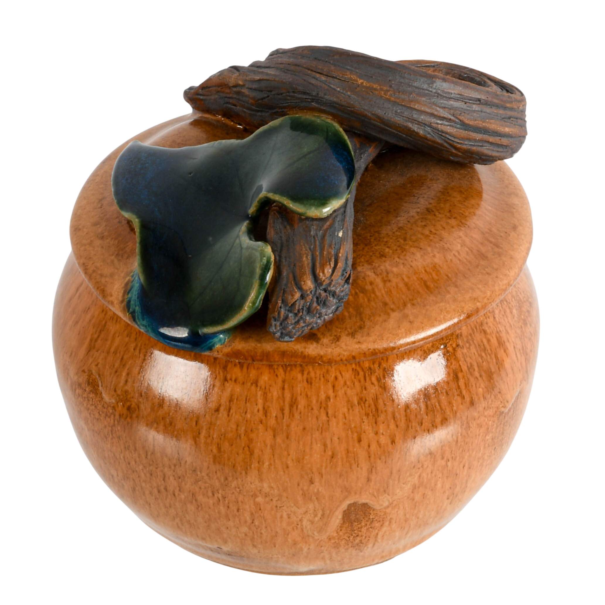 Signed Handmade Art Pottery Pumpkin Pot with Lid-2