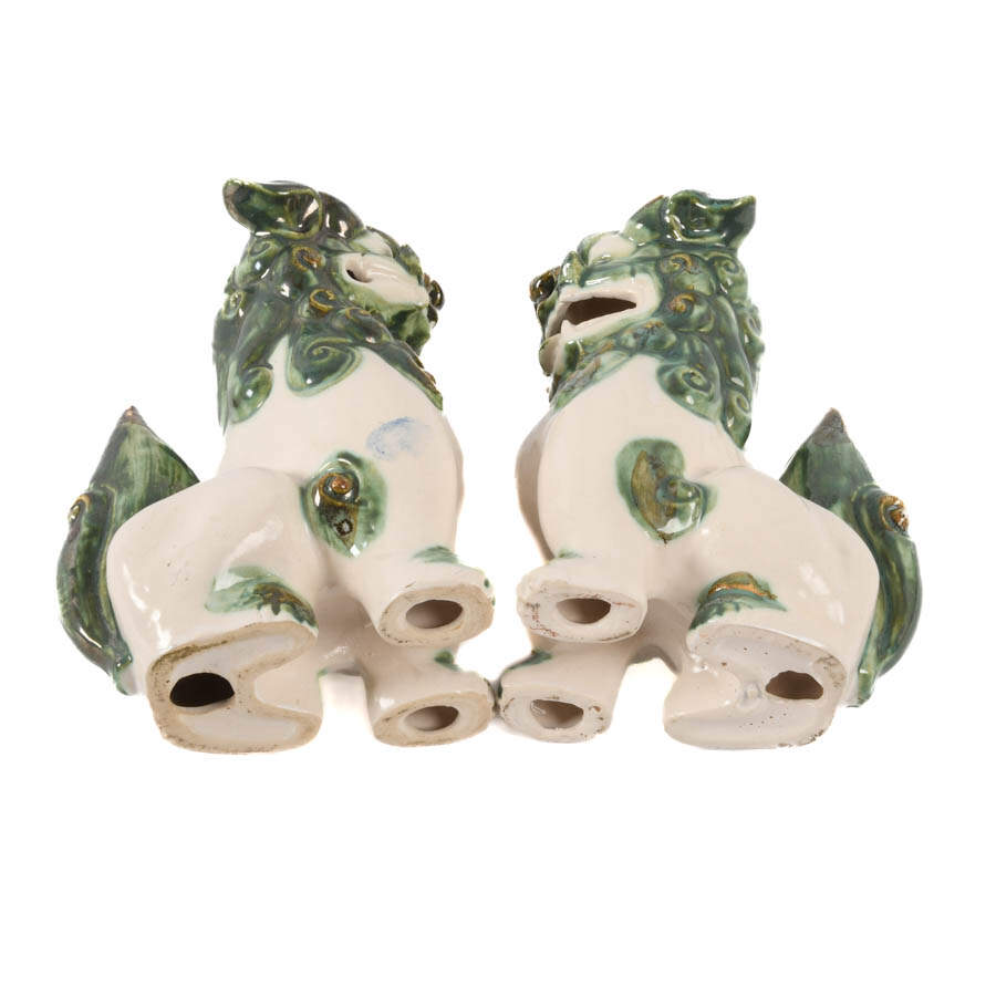 Pair of Porcelain Chinese Imperial Lions Bookends-6