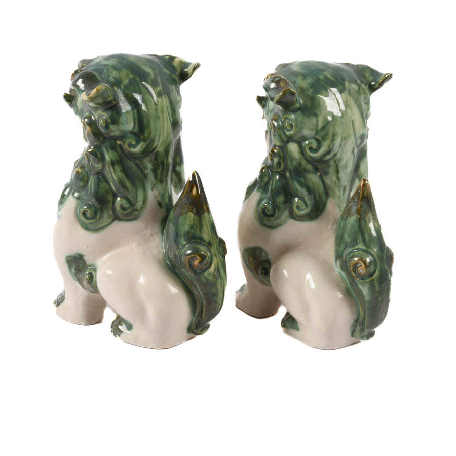 Pair of Porcelain Chinese Imperial Lions Bookends-4