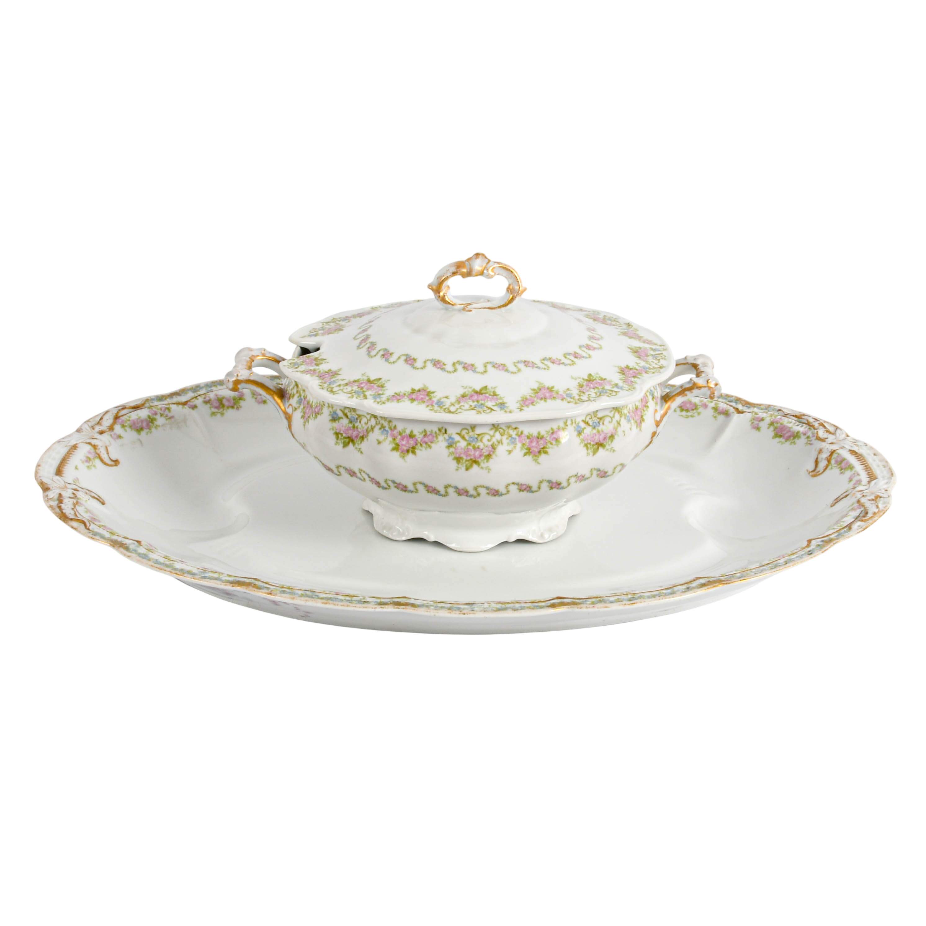 Two-Pieces of Antique French Floral Garlands Serving China-1