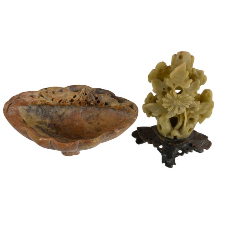 Pair of Chinese Carved Soapstone Objects-1