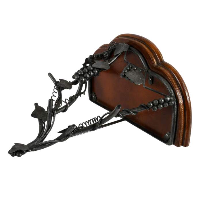Wrought Iron and Leather Grape Vine Shelf with Hooks-2