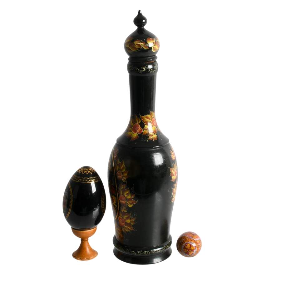 Three-Piece Set of Russian Hand-Painted Folk Décor-2