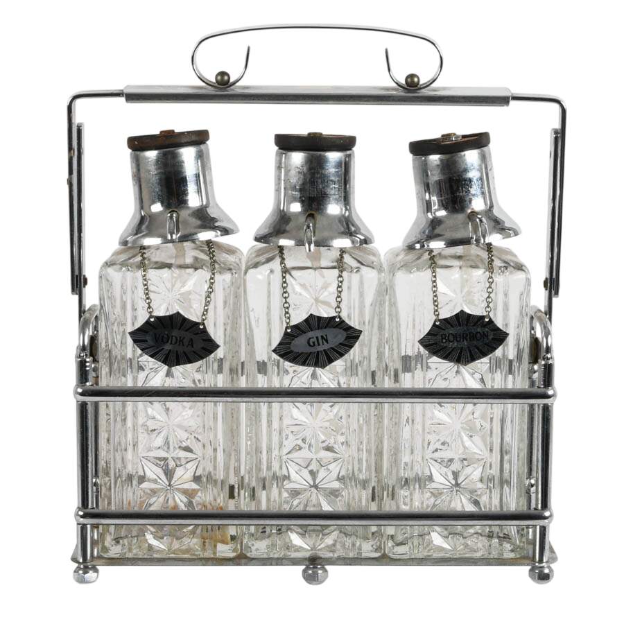 Mid-Century Modern Chrome and Crystal Decanter Set-1