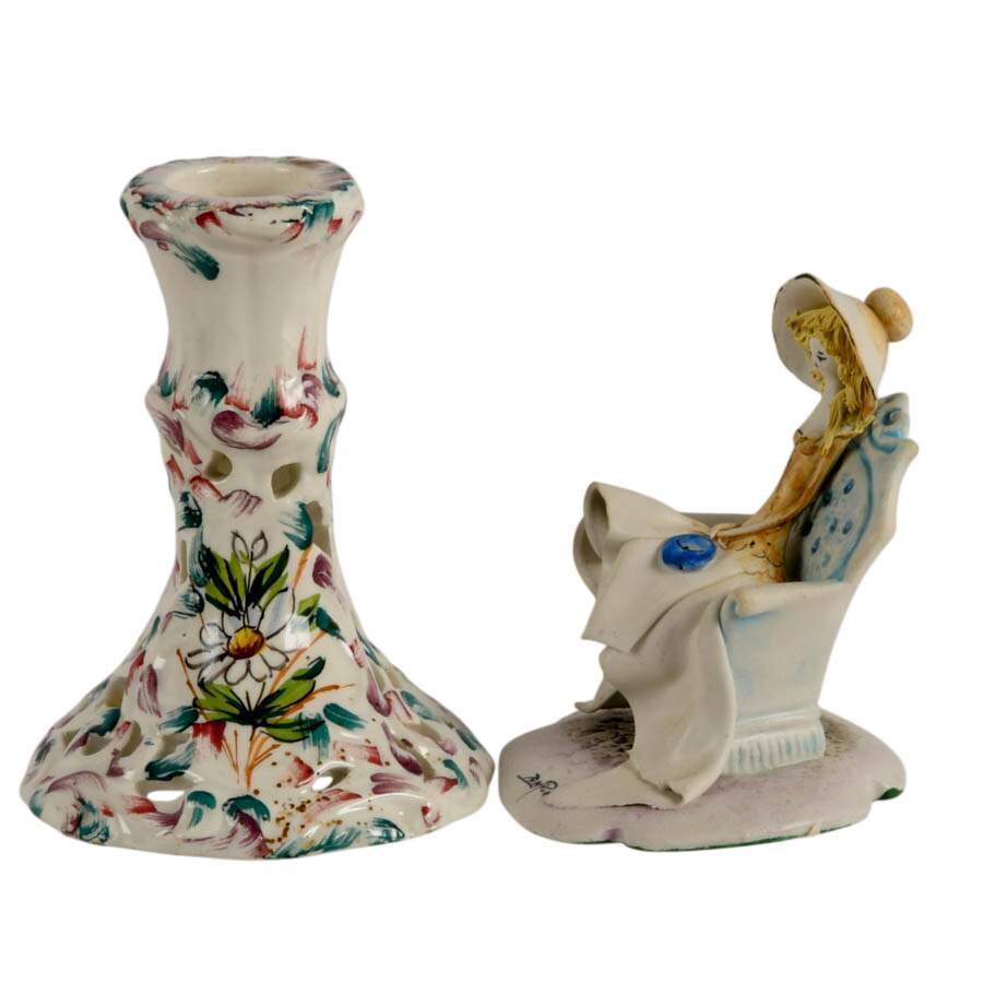 Two Italian Porcelain Décor including a Candlestick and Figurine-3