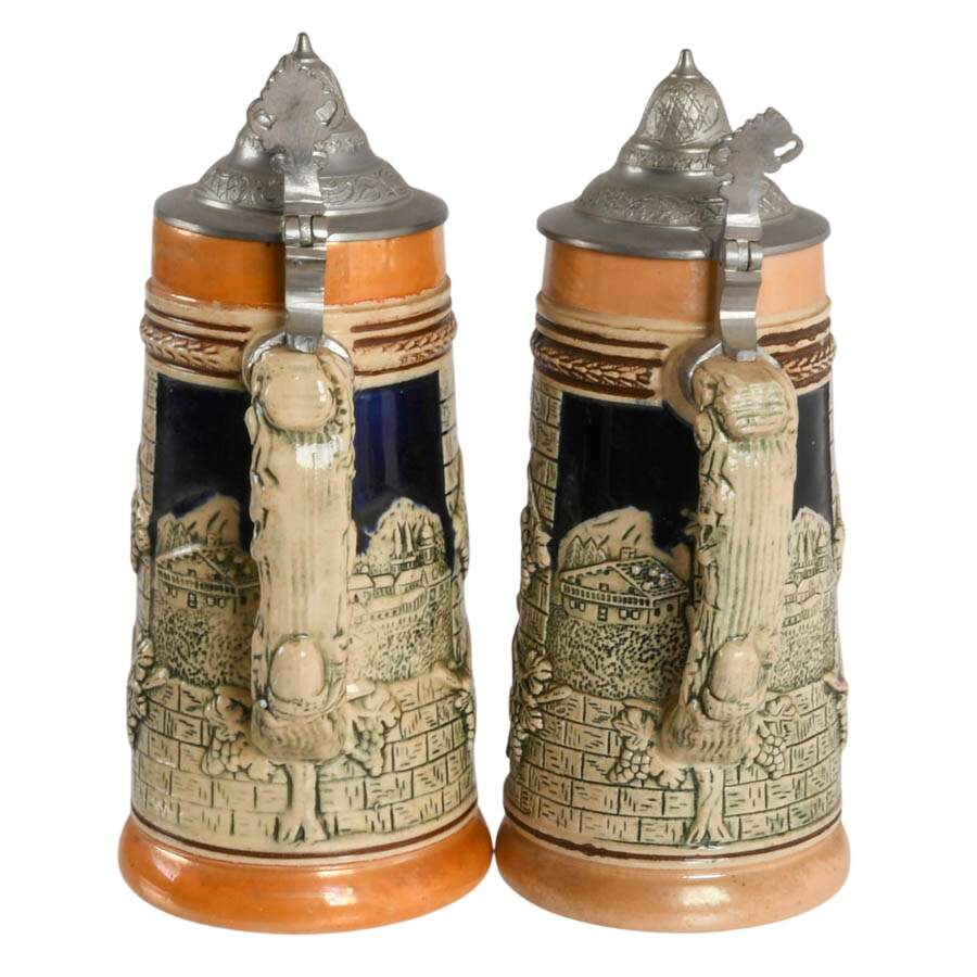 Set of Seven Scenic German-Style Japanese Lidded Steins-7