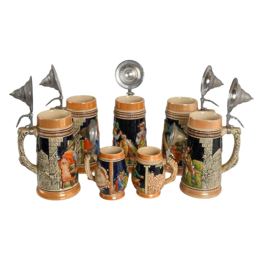 Set of Seven Scenic German-Style Japanese Lidded Steins-2