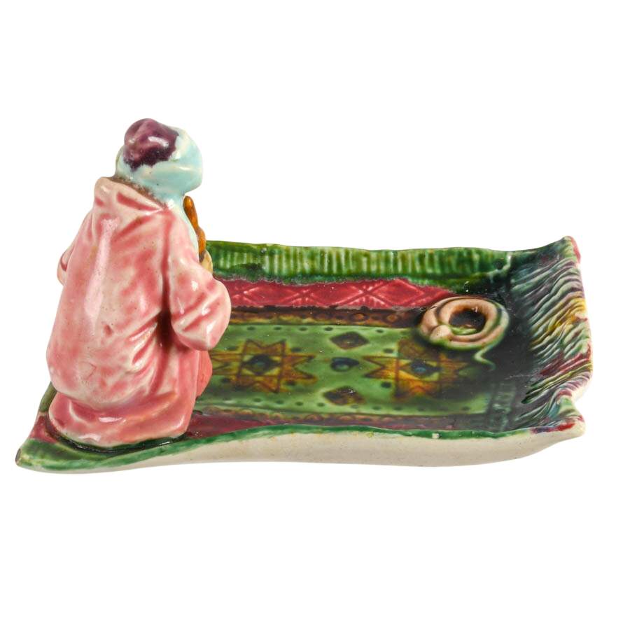 Antique Snake Charmer Majolica Trinket Dish-5