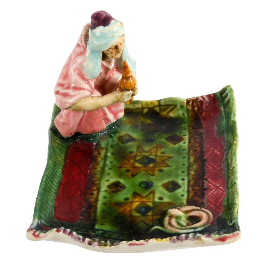 Antique Snake Charmer Majolica Trinket Dish-4