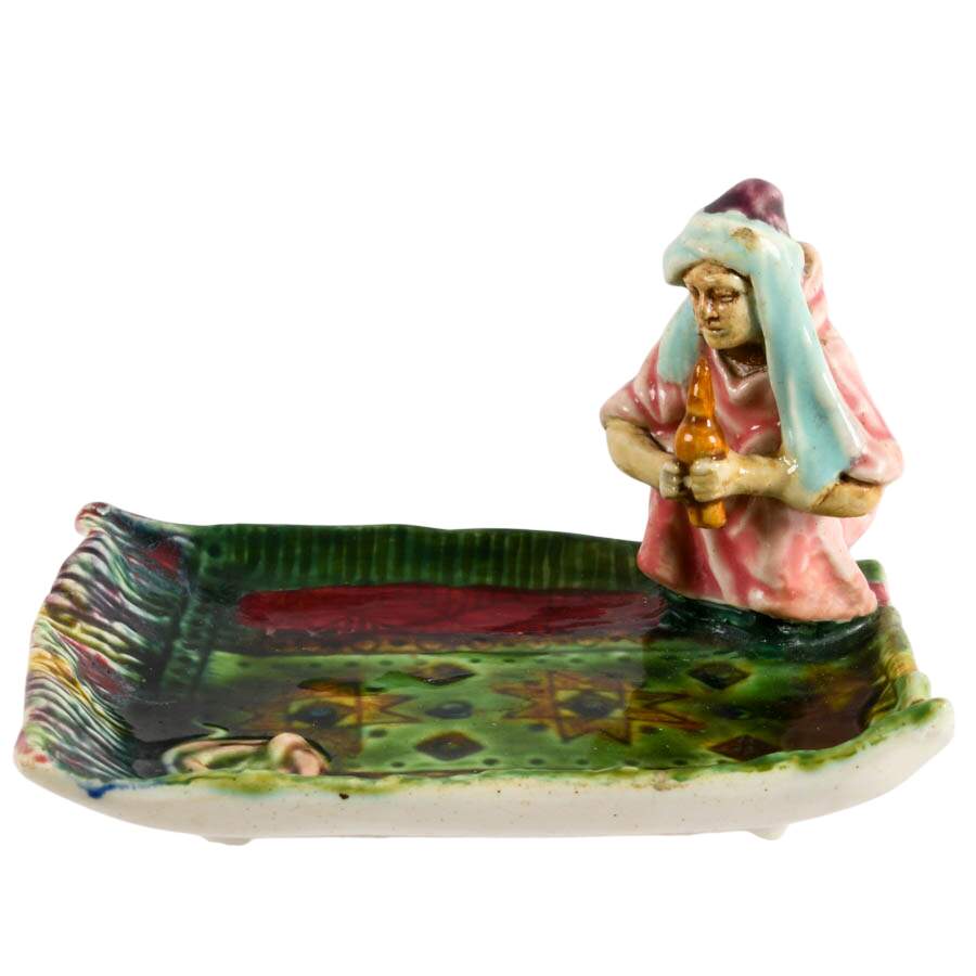 Antique Snake Charmer Majolica Trinket Dish-1