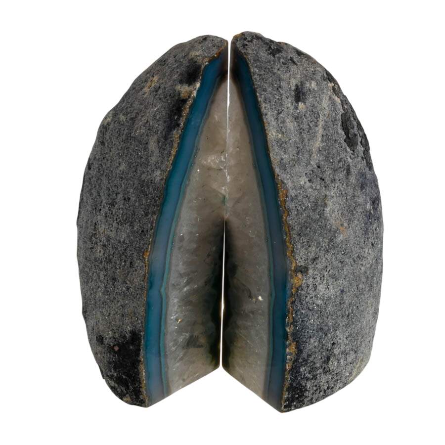 Blue Dyed Agate Specimen Bookends with Druzy Center-5