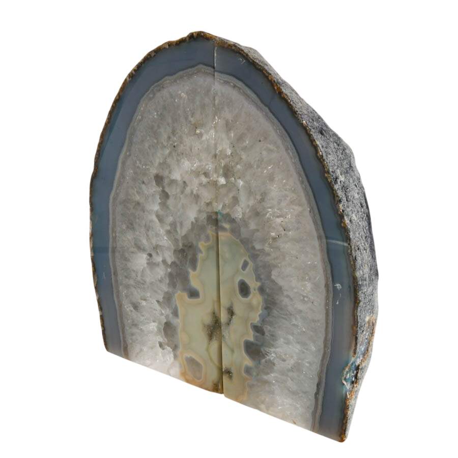 Blue Dyed Agate Specimen Bookends with Druzy Center-3