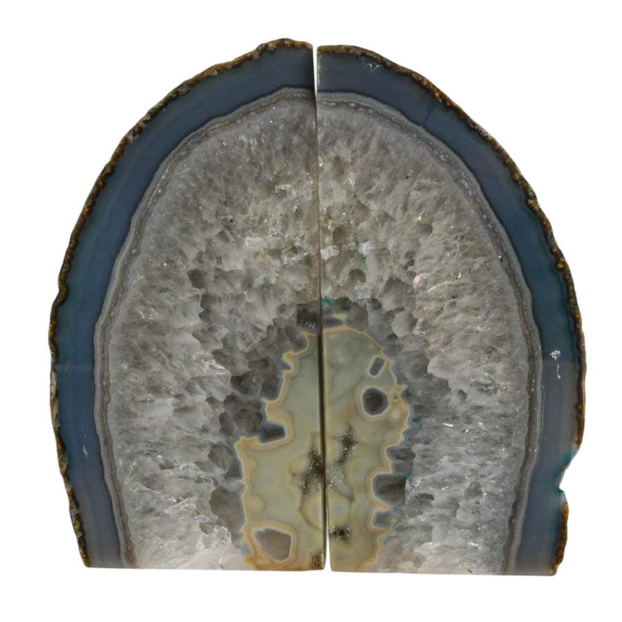 Blue Dyed Agate Specimen Bookends with Druzy Center-1