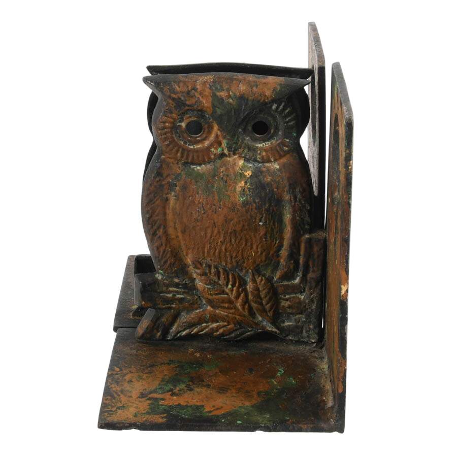 Pair of Japanese Cast Iron Owl Bookends-5