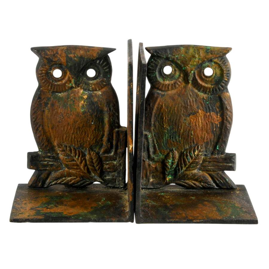 Pair of Japanese Cast Iron Owl Bookends-1
