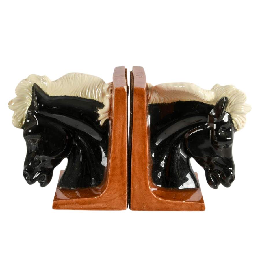 Mid-Century Modern Ceramic Horse Bookends-4