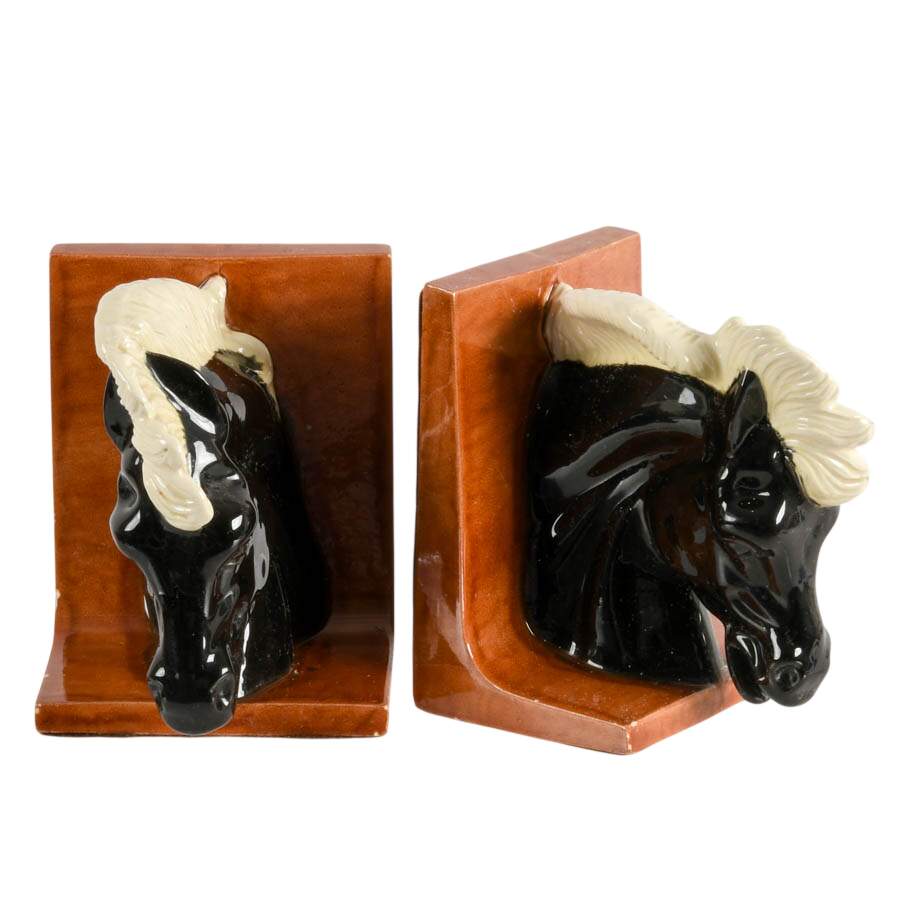 Mid-Century Modern Ceramic Horse Bookends-3