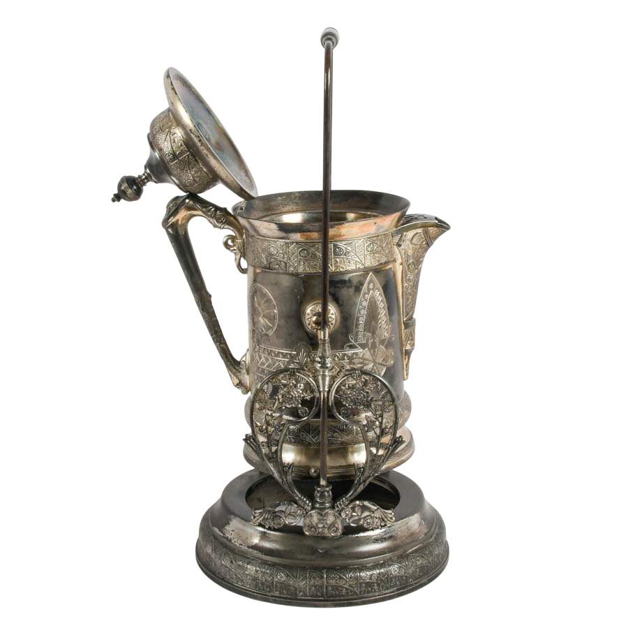Antique Derby Silver Co. Tilting Silverplate Pitcher with Stand-8