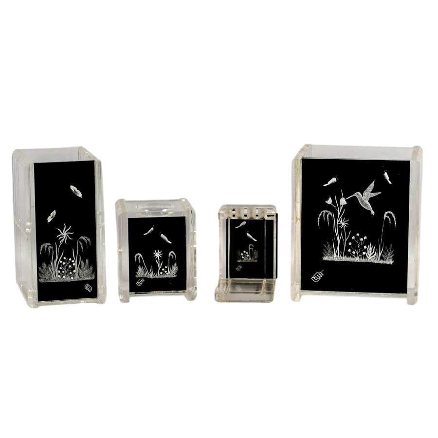 Four-Piece Etched Botanical Acrylic Bath Set-1
