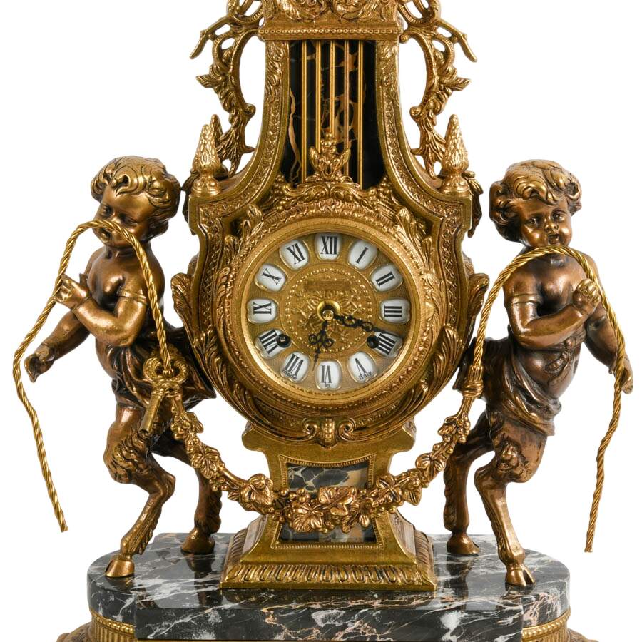 Imperial Italian Brevettato Mantel Clock and Candelabra-6
