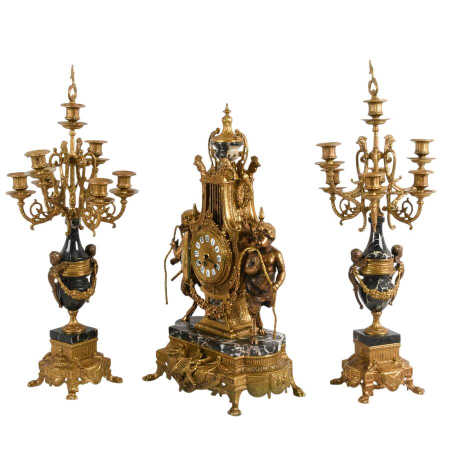 Imperial Italian Brevettato Mantel Clock and Candelabra-2