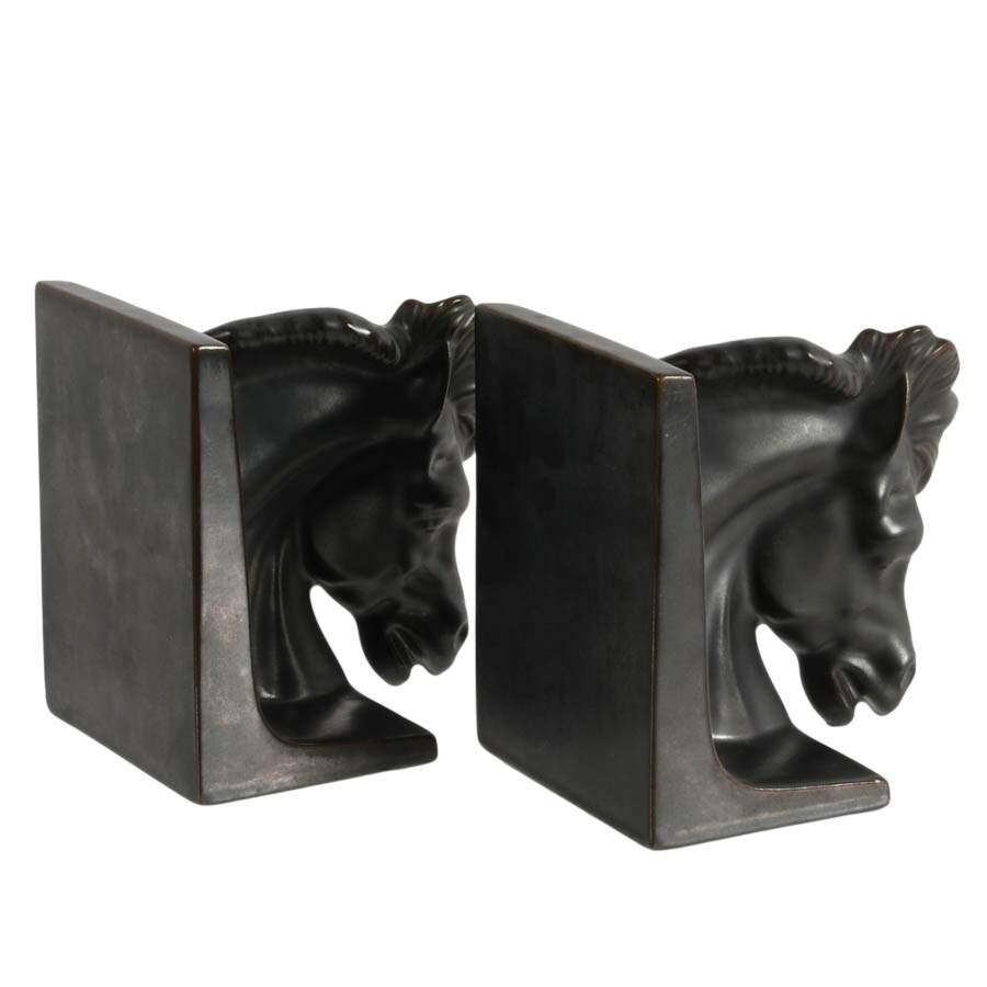 Pair of Mid-Century Black Equestrian Horse Bookends-4