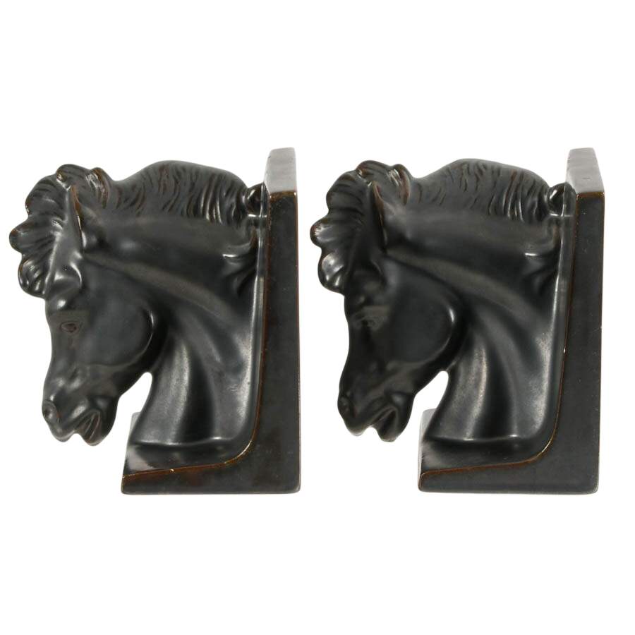 Pair of Mid-Century Black Equestrian Horse Bookends-3