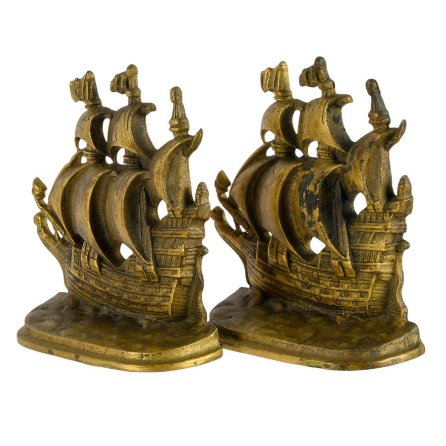 Pair of Nautical Spanish Galleon Ship Metal Bookends-4