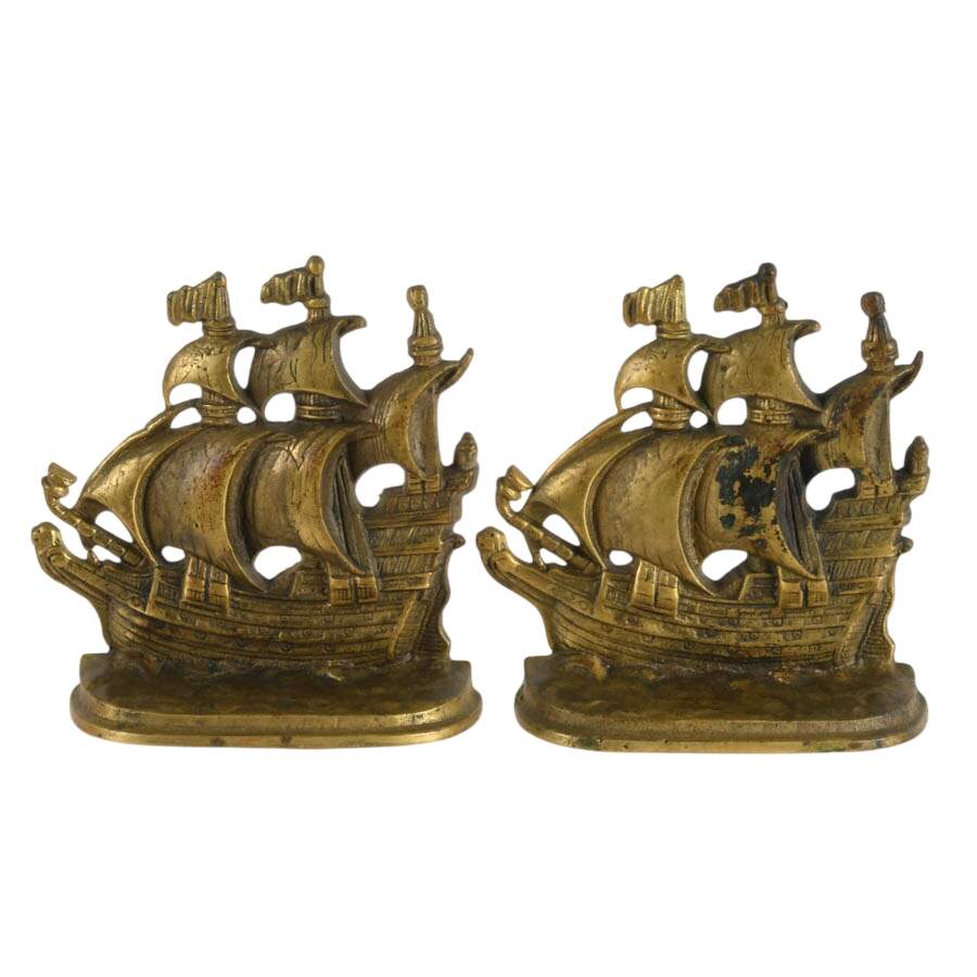 Pair of Nautical Spanish Galleon Ship Metal Bookends-1