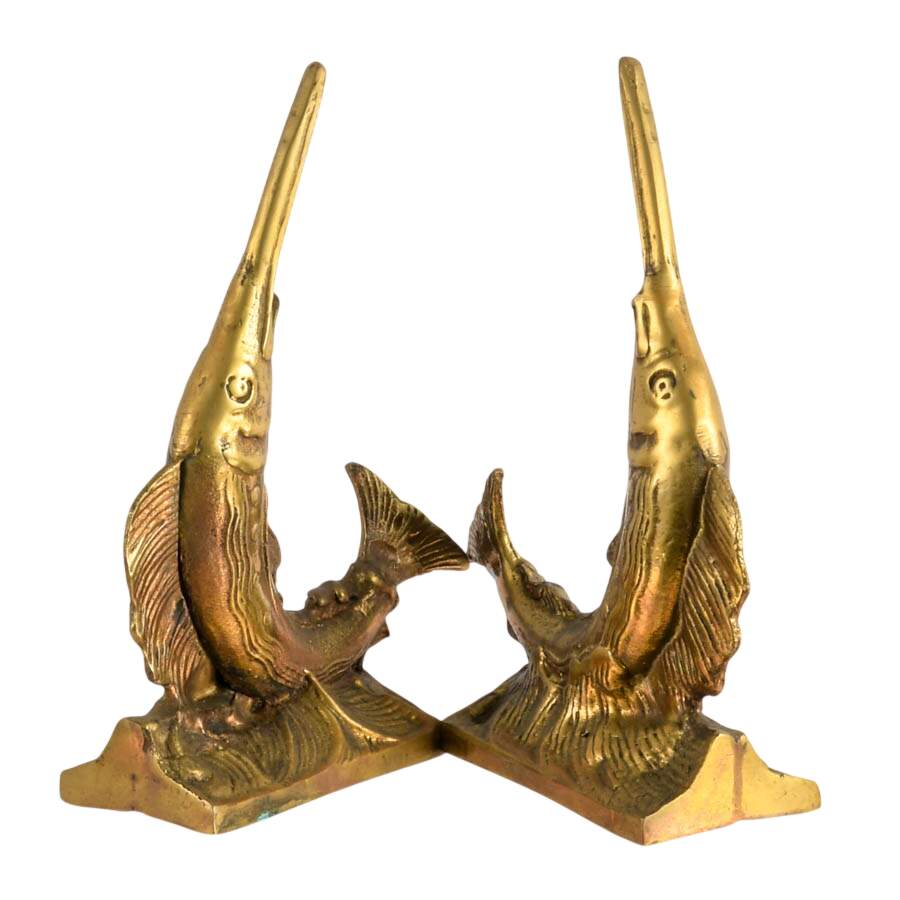 Jumping Marlin Solid Brass Bookends-6