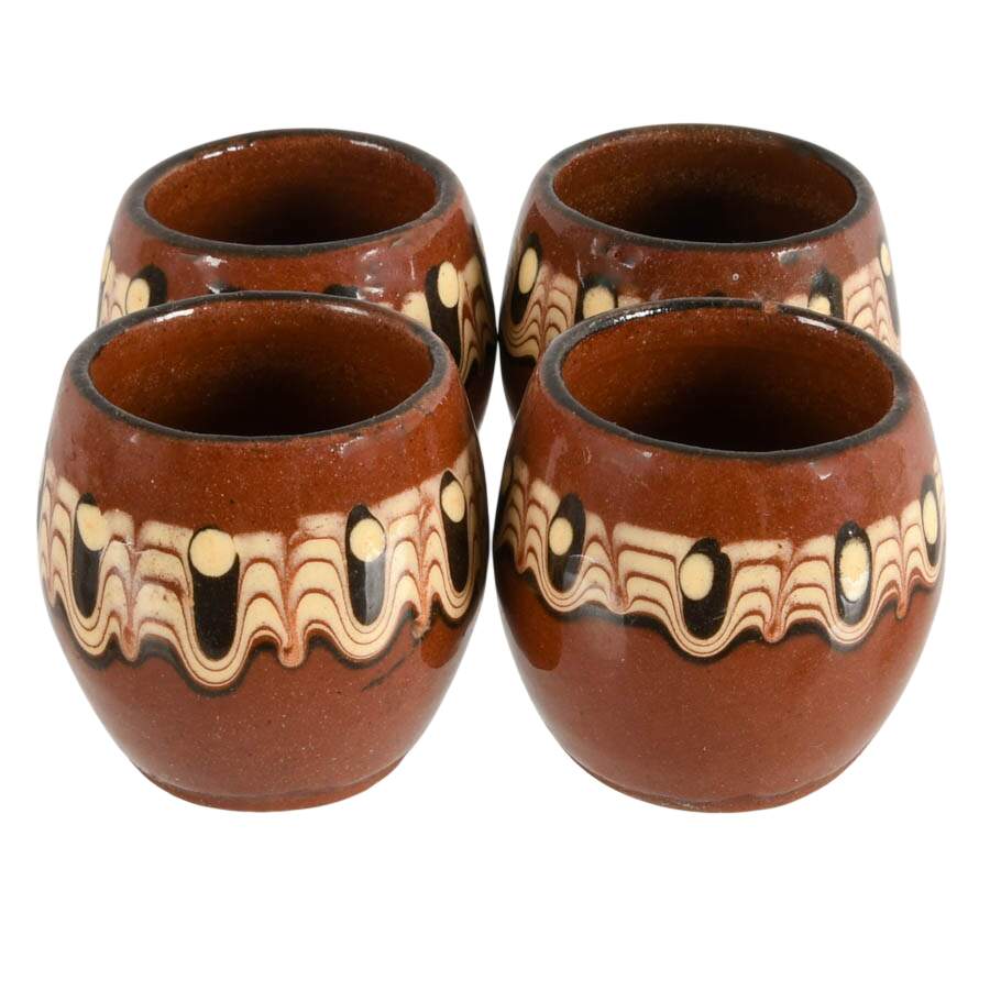 Vintage Bulgarian Sixteen Piece Troyan Drip Glaze Drinkware Set-4