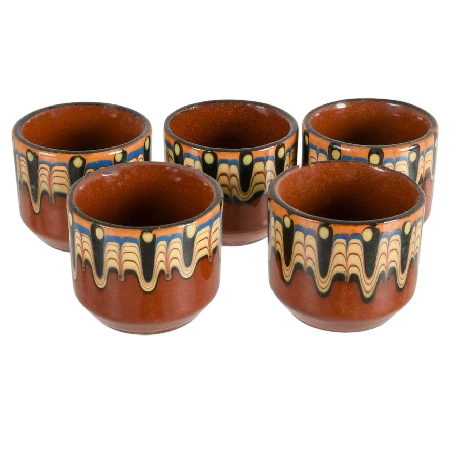 Vintage Bulgarian Sixteen Piece Troyan Drip Glaze Drinkware Set-3