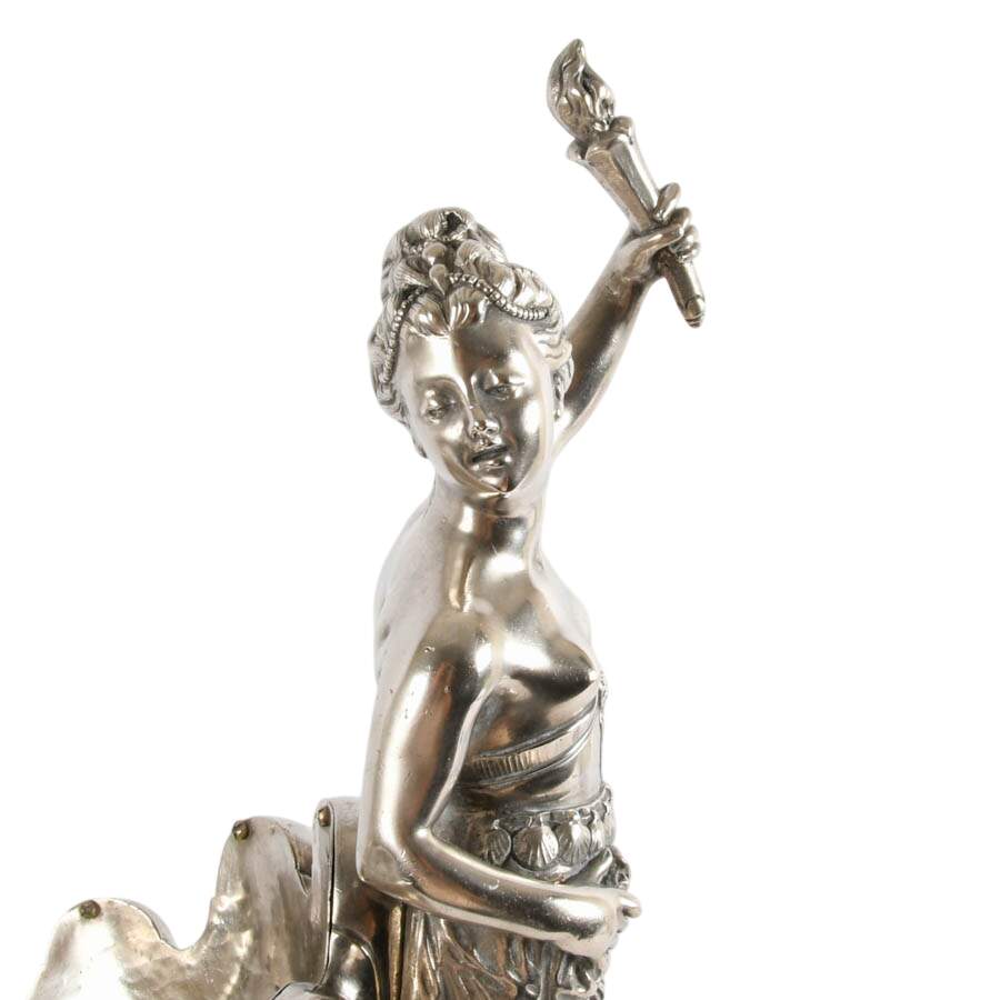 Antique Silver-Plate Liberty and Cherub Figural Centerpiece on Marble Base-6