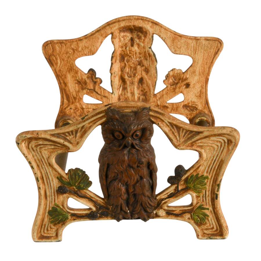 Antique Art Nouveau Bronze Owl Expandable Book Rack-1