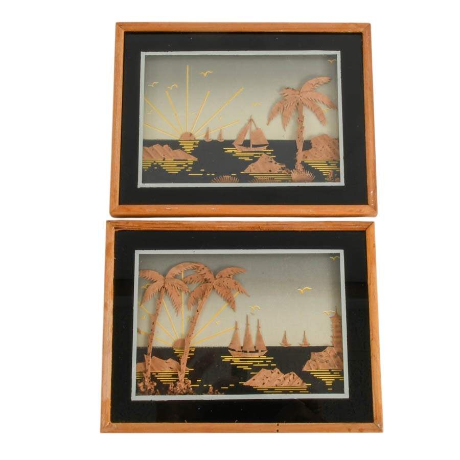 Eight-Piece Set of Cork Seascapes-4