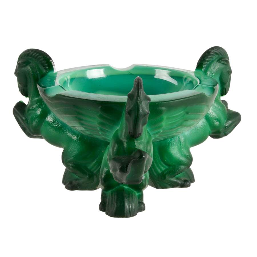 Art Deco Malachite Glass Ashtray by Curt Schlevogt-2