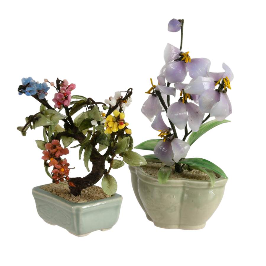 Pair of Chinese Bonsai Jade Tree in Celadon Pots-2